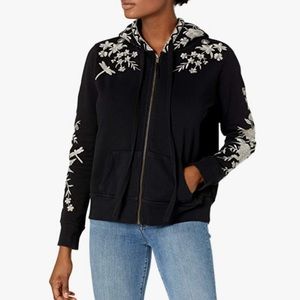Johnny Was Embroidered Zip Front Hooded Jacket